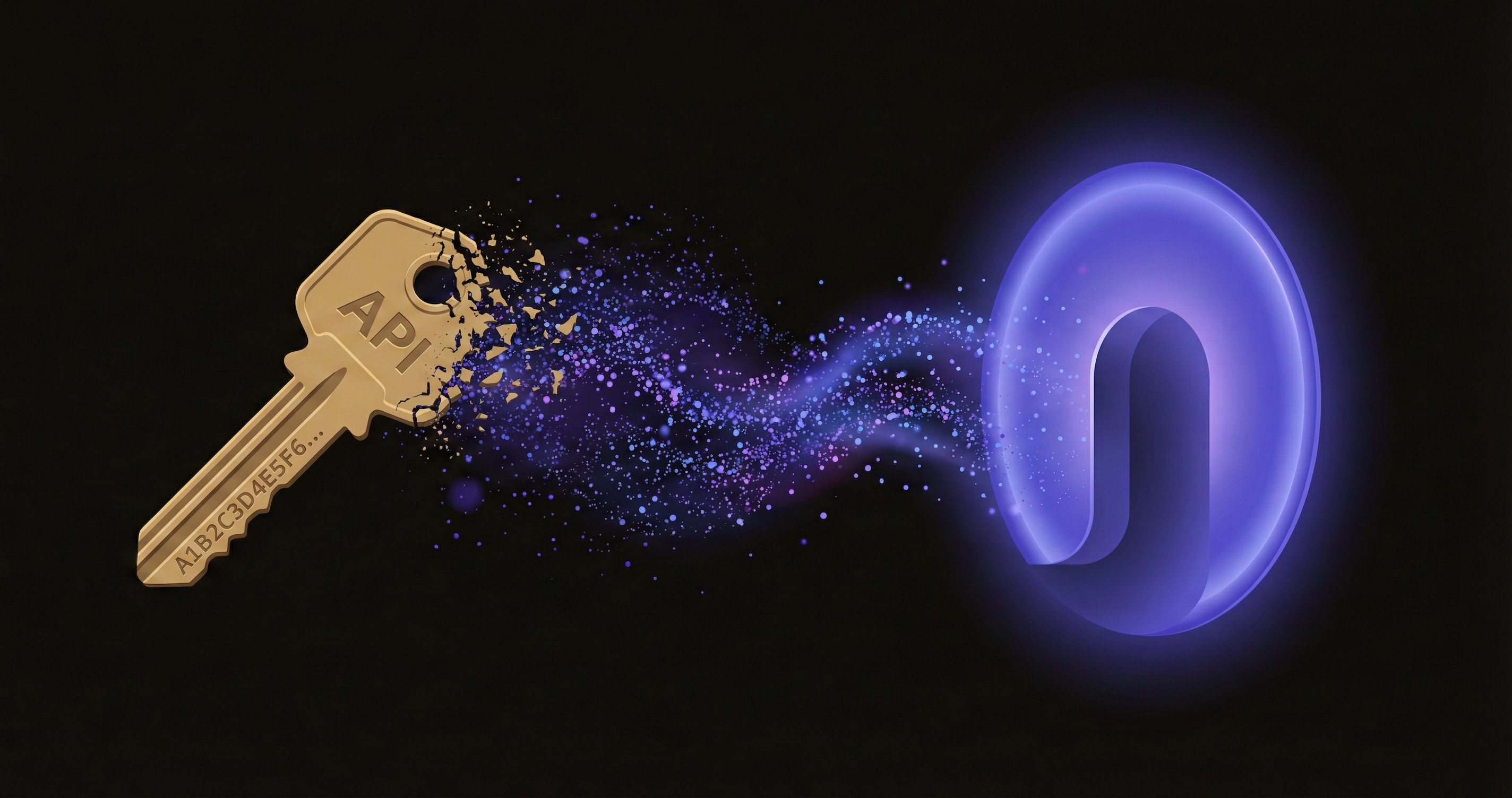 API key dissolving into a managed gateway